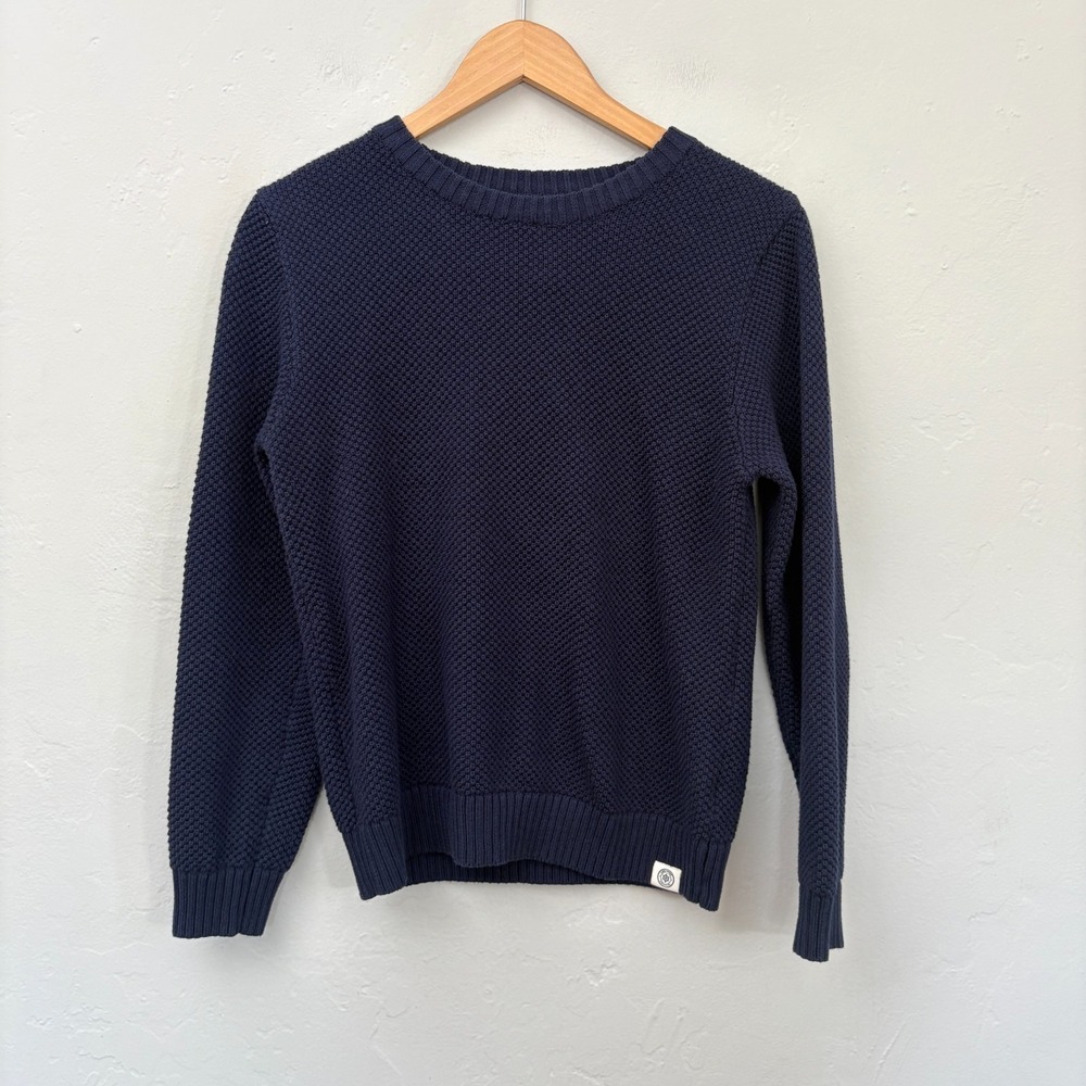 Long Wharf Supply Co Crewneck Sweater Men Small Navy Blue Textured Cotton Blend